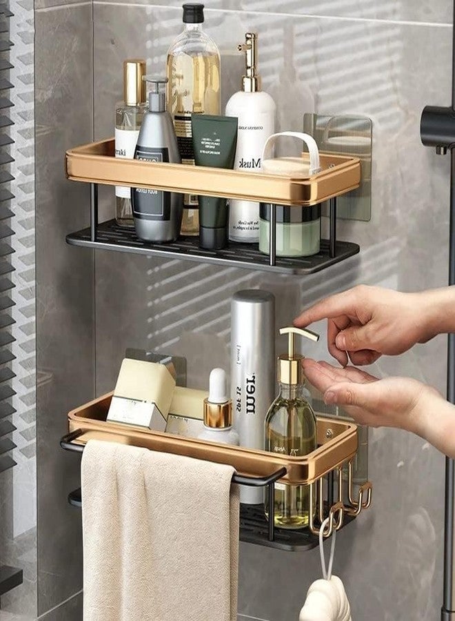 ZEYFLEEB Bathroom Accessories - Multipurpose Aluminium Bathroom Shelf for Wall, Self-Adhesive Wall Mounted Bathroom Organiser Without Drill (2, Bathroom Shelf - Gold) - Image 2
